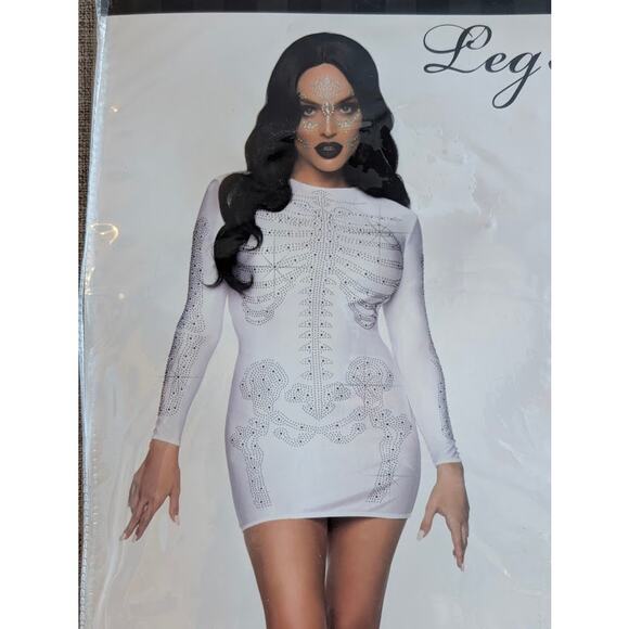 NEW Womens Lg Skeleton Dress Costume Rhinestone White Black Whimsygoth Goth - Picture 1 of 3